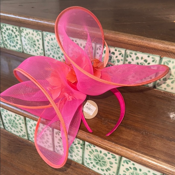 Scala Accessories - Scala Kentucky Derby pink and orange feathered headband